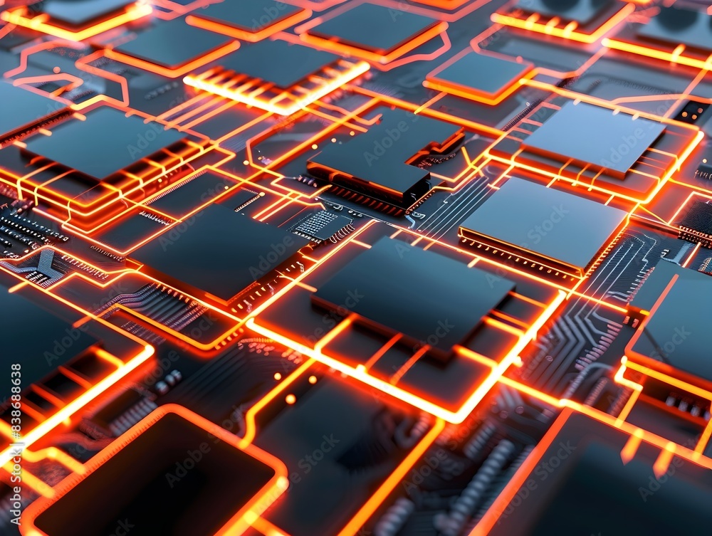 Poster abstract computer chip with geometric shapes and patterns