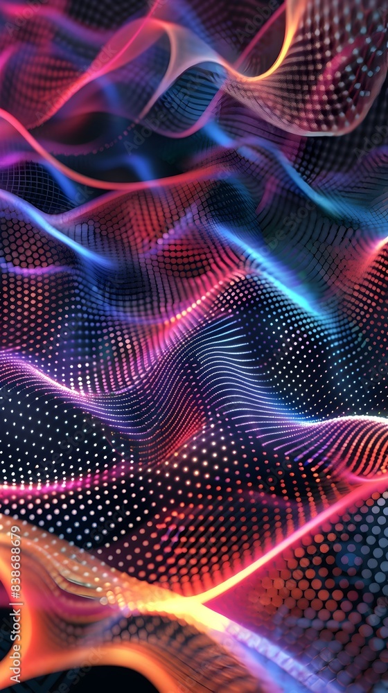 Poster holographic mesh mesmerizing fractal patterns with iridescent light effects