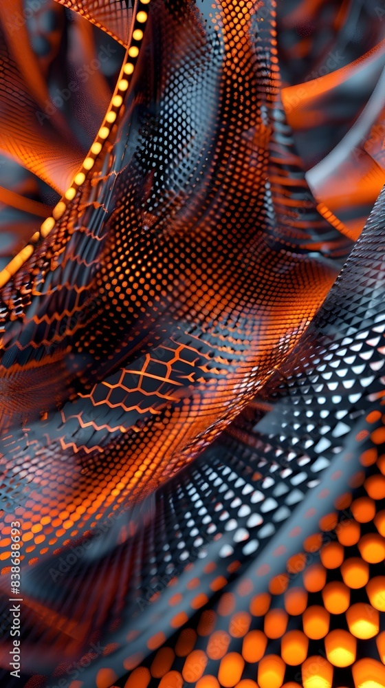 Poster vibrant digital pattern with futuristic geometric shapes and symmetrical curves