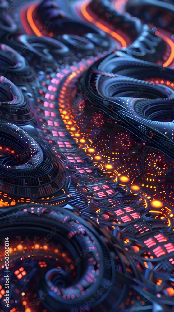 Poster mesmerizing tech fractal patterns digital 3d rendered futuristic abstract design