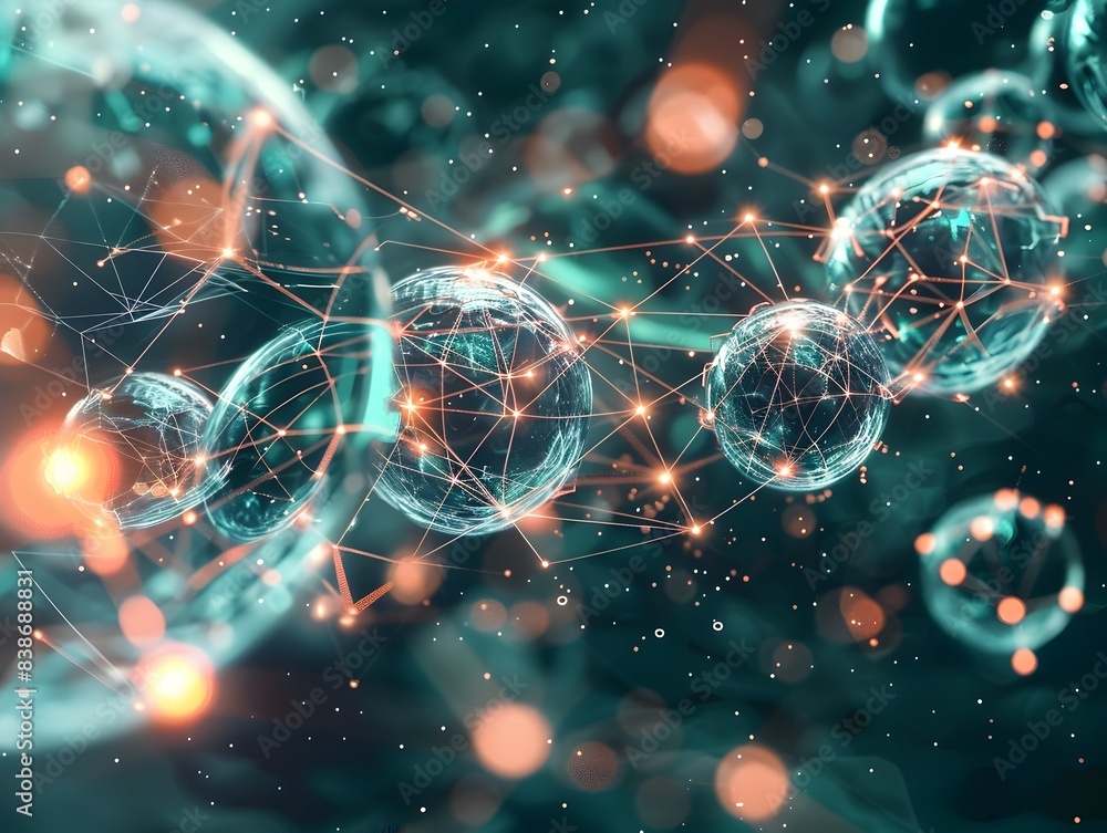 Poster futuristic digital spheres with interconnected data flows