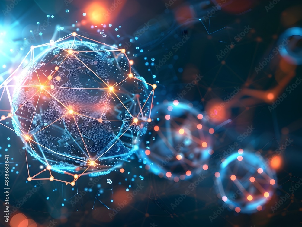 Poster interconnected digital spheres visualizing the boundless realms of technology