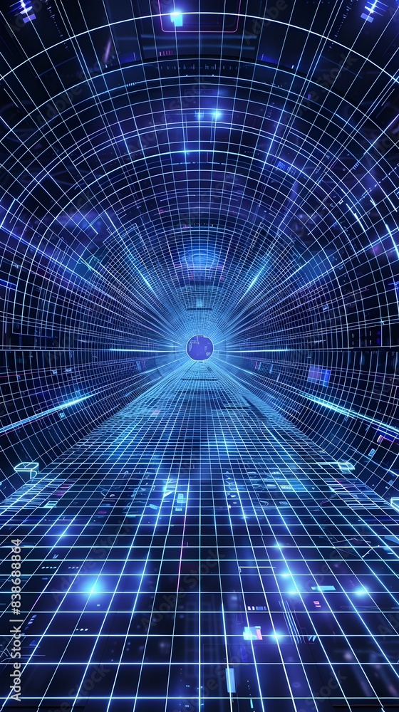 Poster cybernetic grid a futuristic digital pattern of interconnected lines and geometric shapes