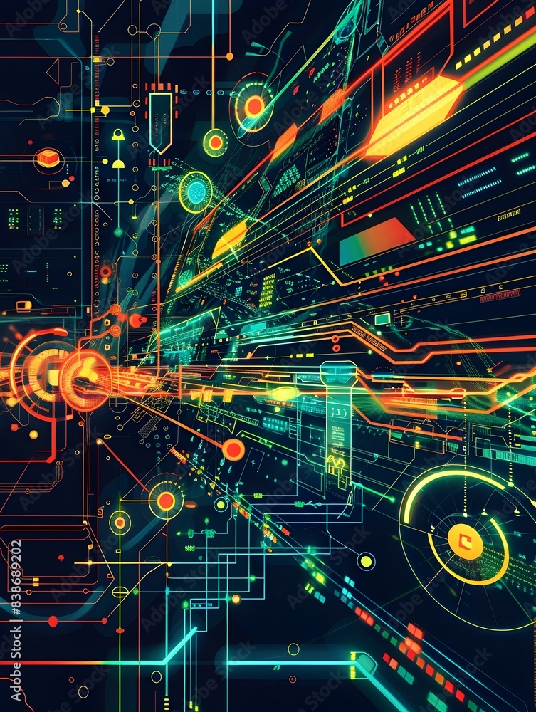 Poster futuristic data flow pattern with vibrant digital connectivity and technology visualization