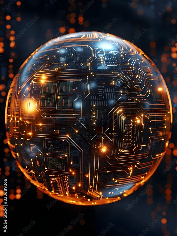 Poster abstract tech sphere futuristic 3d with intricate digital patterns