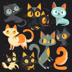 Obraz premium Adorable Vector Illustrations of Cute Cats – Playful and Whimsical Cat Designs Perfect for Digital Art and Graphic Projects