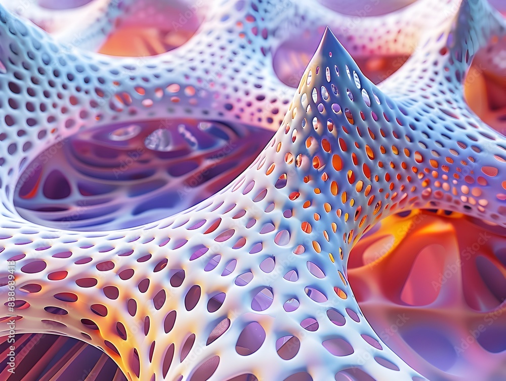 Poster mesmerizing holographic fractal patterns in vibrant 3d rendering