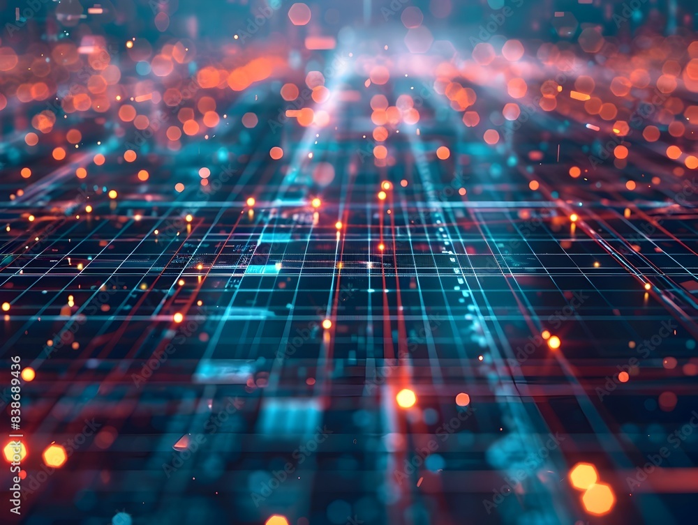 Aufkleber captivating digital grid patterns with geometric shapes and futuristic aesthetics