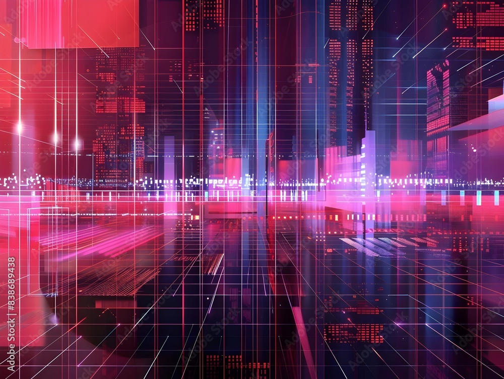 Poster captivating digital grid patterns with futuristic textures and minimalist design