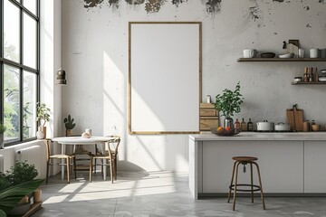 Poster mockup in scandinavian kitchen interior created with generative ai