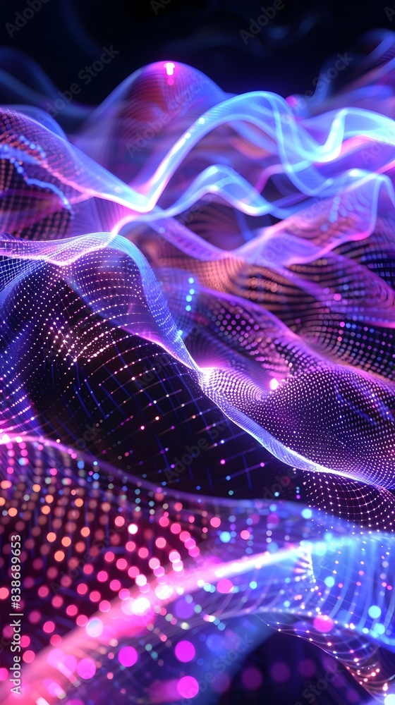 Poster mesmerizing 3d rendered holographic tech mesh radiant patterns shimmer with dynamic futuristic