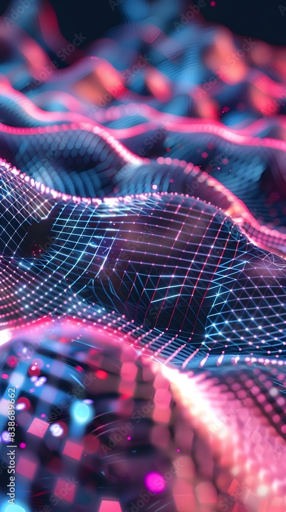 Poster holographic tech mesh patterns with dynamic futuristic effects