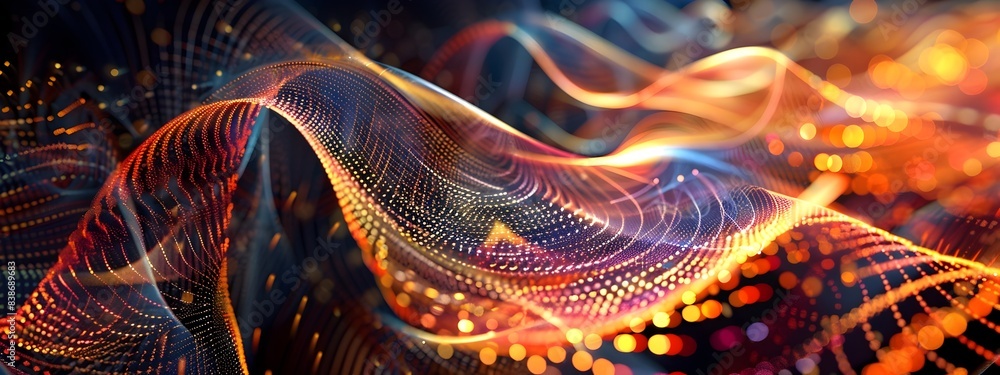 Poster abstract quantum connections futuristic 3d digital fractal pattern design