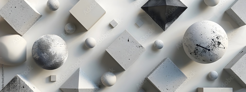 Poster geometric shapes with embedded tech elements 3d rendered abstract design
