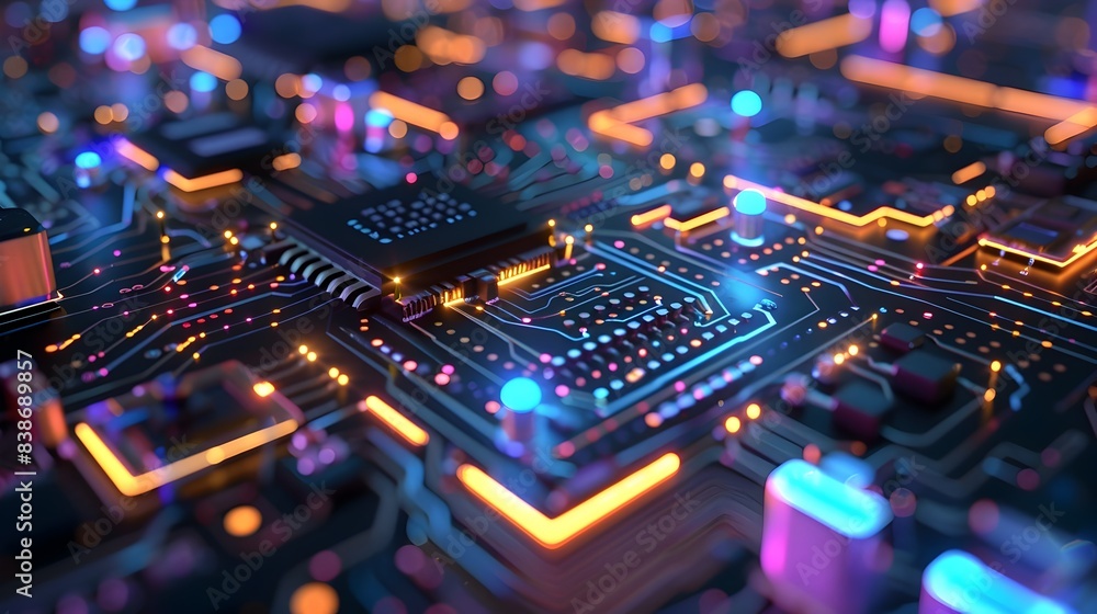Poster futuristic microchip representation in abstract 3d render