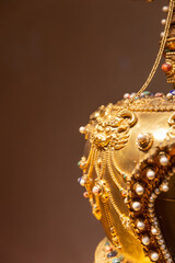 golden Tibetan Buddhist pagoda with gems