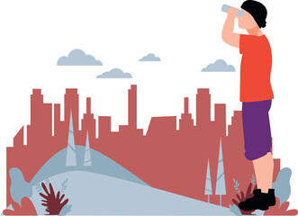 The boy is using laptop on camping.