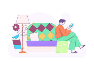 Home indoor character scene flat vector concept operation hand drawn illustration
