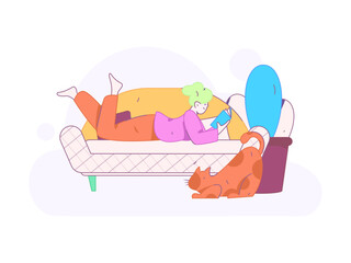 Home indoor character scene flat vector concept operation hand drawn illustration
