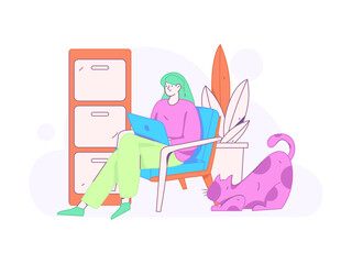 Home indoor character scene flat vector concept operation hand drawn illustration
