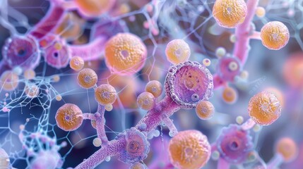 Obraz premium Detailed image of microscopic fungi with sporeproducing structures, showcasing diversity