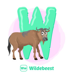 stock vector of W for wildebeest. alphabet animal for education