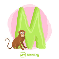 stock vector of M for monkey. alphabet animal for education