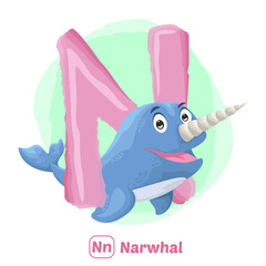 stock vector of N for narwhal. alphabet animal for education