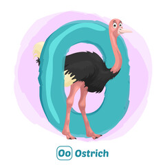 stock vector of O for ostrich. alphabet animal for education