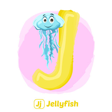 stock vector of J for jellyfish. alphabet animal for education