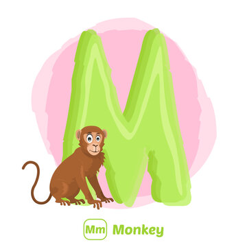 stock vector of M for monkey. alphabet animal for education