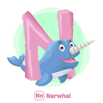 stock vector of N for narwhal. alphabet animal for education