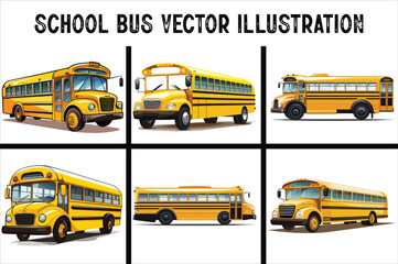 
Yellow Schoolbus transportation Illustration.  Back To school transportation Vector.  School Bus Vector Flat Color Illustration.