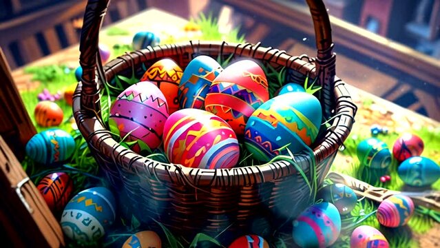 colorful easter eggs in a basket