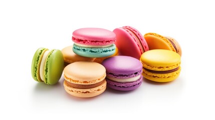 macarons isolated on white background. Sweet levitated French sandwich cookies