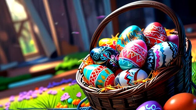 colorful easter eggs in a basket