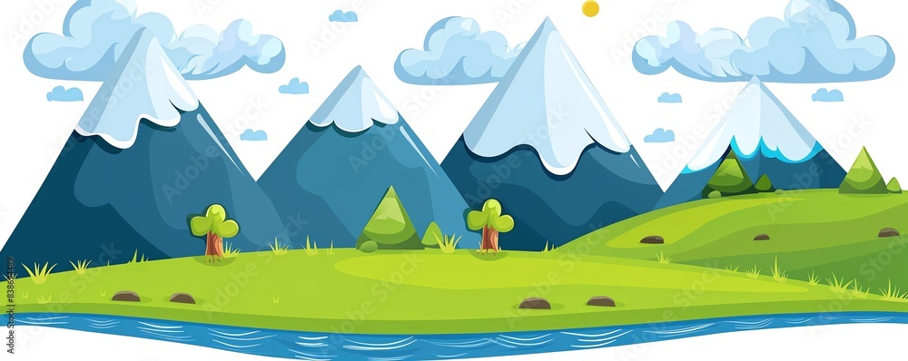Poster A flat design background with mountain ranges creating a wave pattern across the top, with free copy space below for text