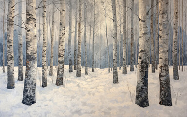 Hand drawn birch tree oil painting background