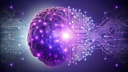 AI technology connection brain icon in purple digital transformation concept on white background