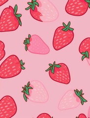 A set of background wallpapers composed of red cartoon strawberries, PNG files, suitable for making posters. Cartoon image, cute.