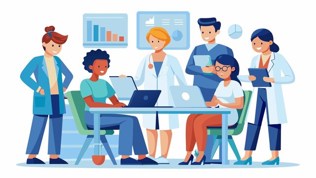Moving beyond the diagnosis! A modern clinic setting fosters a collaborative approach as doctors, nurses, and patients explore various treatment options.