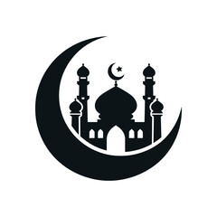 Islamic Mosque Icon with Crescent Moon and Stars - Perfect for Religious Designs