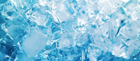 Obraz premium Pile of cold Ice cubes. top view. soft blue background textured. 
