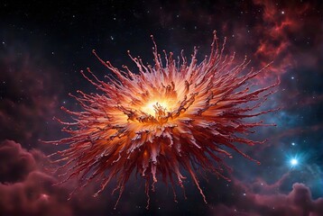 Fototapeta premium Astro Artwork: A Galactic Nebula with a Blossoming Flower-like Formation in the Center