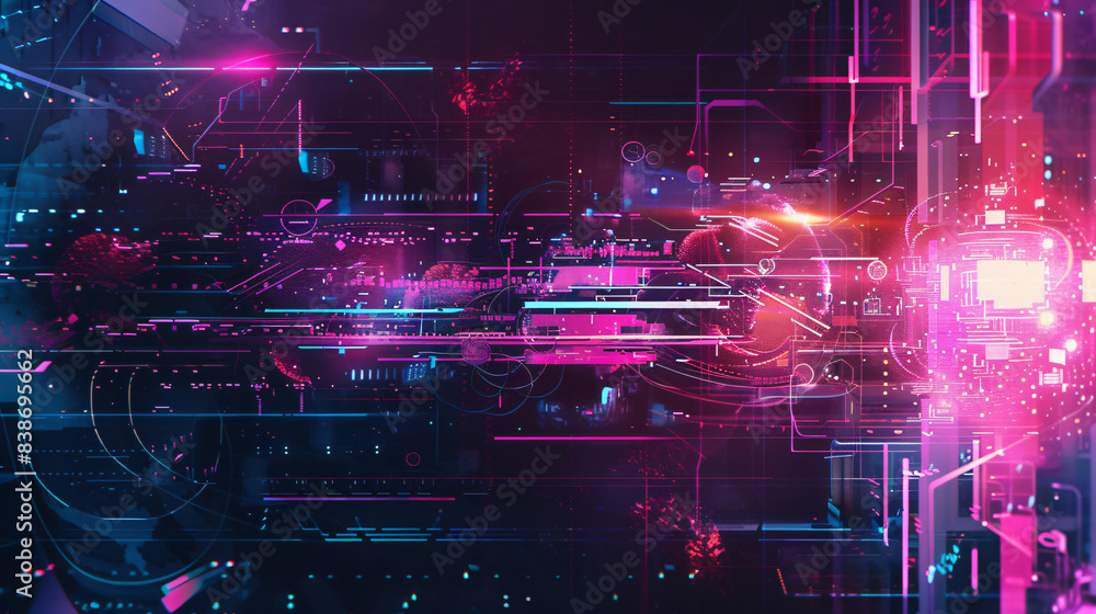 Poster pink and blue abstract lines for technology background with copy space text for website