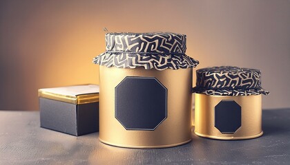 Product label and natural honey design with gold and black packaging on a honey jar