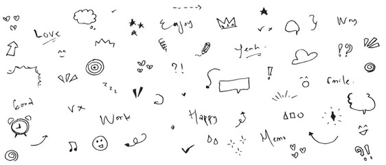 Sketch line arrow element, star, heart shape. Hand drawn doodle sketch.