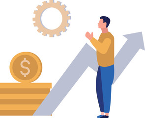 The boy is looking at the setting.