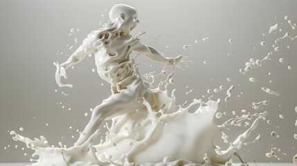 Milk Splash Shaped as a Kicking Youth in Motion