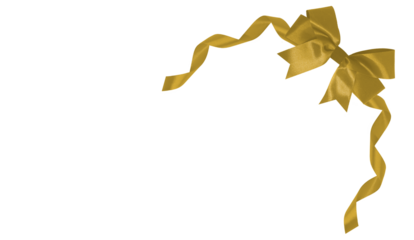 Golden bow with ribbon on top right corner, PNG image transparent and white background